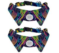 Adjustable Pet Bowtie Collar Colorful Palm Trees Leaves Pineapples Neck Bow Tie for Small Dogs Cats, Adjustable from 11.2-12.2In