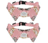 Adjustable Pet Bowtie Collar Cute Cat Kittens Listening to Music with Headphones Neck Bow Tie for Small Dogs Cats, Adjustable from 11.2-12.2In