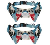 Adjustable Pet Bowtie Collar Cute Pugs Faces Winter Animals around Snow Neck Bow Tie for Small Dogs Cats, Adjustable from 11.2-12.2In