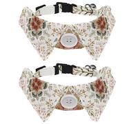 Adjustable Pet Bowtie Collar Elegant Floral Elements in Sage Green Beige and Warm Browns Neck Bow Tie for Small Dogs Cats, Adjustable from 11.2-12.2In