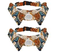 Adjustable Pet Bowtie Collar Elephants in Indian Style Neck Bow Tie for Small Dogs Cats, Adjustable from 11.2-12.2In