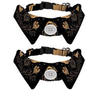 Adjustable Pet Bowtie Collar Golden Bee Plants Flowers Phases of the Moon Stars Pattern Neck Bow Tie for Small Dogs Cats, Adjustable from 11.2-12.2In