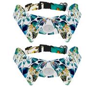 Adjustable Pet Bowtie Collar Green Leaves Branches and Colorful Buds Neck Bow Tie for Small Dogs Cats, Adjustable from 11.2-12.2In