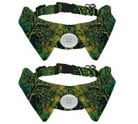 Adjustable Pet Bowtie Collar Green Tree of Life Indian Forest Neck Bow Tie for Small Dogs Cats, Adjustable from 11.2-12.2In