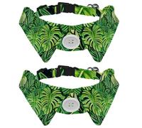 Adjustable Pet Bowtie Collar Green Tropical Forest Palm Leaf Branches Neck Bow Tie for Small Dogs Cats, Adjustable from 11.2-12.2In