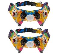 Adjustable Pet Bowtie Collar Kitten Faces with Crazy Colors Neck Bow Tie for Small Dogs Cats, Adjustable from 11.2-12.2In