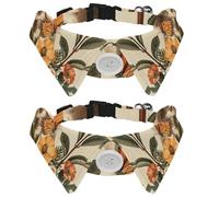 Adjustable Pet Bowtie Collar Orange Butterfly Moon Flower Vintage Pattern Neck Bow Tie for Small Dogs Cats, Adjustable from 11.2-12.2In