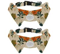 Adjustable Pet Bowtie Collar Orange Floral with Sage Green Stems Neck Bow Tie for Small Dogs Cats, Adjustable from 11.2-12.2In