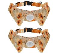 Adjustable Pet Bowtie Collar Orange Flowers on Peach Background Neck Bow Tie for Small Dogs Cats, Adjustable from 11.2-12.2In