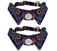 Adjustable Pet Bowtie Collar Owl Purple Pattern Neck Bow Tie for Small Dogs Cats, Adjustable from 11.2-12.2In