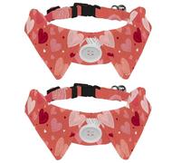 Adjustable Pet Bowtie Collar Pink Love Heart Pattern Neck Bow Tie for Small Dogs Cats, Adjustable from 11.2-12.2In