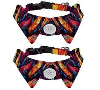 Adjustable Pet Bowtie Collar Psychedelic Colorful Birds Feathers Neck Bow Tie for Small Dogs Cats, Adjustable from 11.2-12.2In