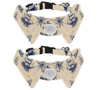 Adjustable Pet Bowtie Collar Retro Ships Sailboats Seamless Pattern Neck Bow Tie for Small Dogs Cats, Adjustable from 11.2-12.2In