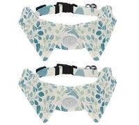 Adjustable Pet Bowtie Collar Seamless Aqua Blues Tiny Leaves Branch Neck Bow Tie for Small Dogs Cats, Adjustable from 11.2-12.2In
