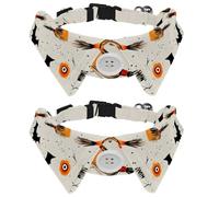 Adjustable Pet Bowtie Collar Seamless Halloween Brooms Flying Eyes Bats Neck Bow Tie for Small Dogs Cats, Adjustable from 11.2-12.2In