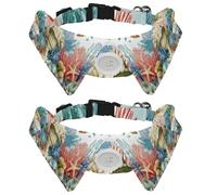 Adjustable Pet Bowtie Collar Seamless Underwater Animals Corals Plants Shells Neck Bow Tie for Small Dogs Cats, Adjustable from 11.2-12.2In