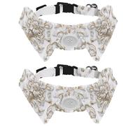 Adjustable Pet Bowtie Collar Seamless White Art Pattern Neck Bow Tie for Small Dogs Cats, Adjustable from 11.2-12.2In