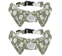 Adjustable Pet Bowtie Collar Seamless White Floral Pattern Neck Bow Tie for Small Dogs Cats, Adjustable from 11.2-12.2In