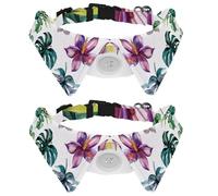 Adjustable Pet Bowtie Collar Set Tropical Flowers Plant Palm Leaves Neck Bow Tie for Small Dogs Cats, Adjustable from 11.2-12.2In