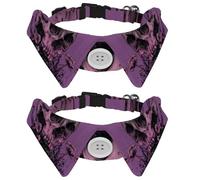 Adjustable Pet Bowtie Collar Skull Mushroom Moon Plant Purple Neck Bow Tie for Small Dogs Cats, Adjustable from 11.2-12.2In