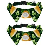 Adjustable Pet Bowtie Collar St. Patrick's Day Clover Leaves and Glasses of Beer Neck Bow Tie for Small Dogs Cats, Adjustable from 11.2-12.2In