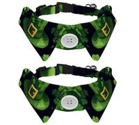 Adjustable Pet Bowtie Collar St. Patrick's Day Hat and Clover Leaves Seamless Pattern Neck Bow Tie for Small Dogs Cats, Adjustable from 11.2-12.2In