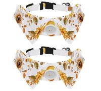 Adjustable Pet Bowtie Collar Summer Sunflowers with White Background Pattern Neck Bow Tie for Small Dogs Cats, Adjustable from 11.2-12.2In