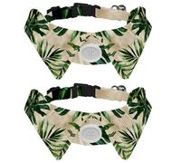 Adjustable Pet Bowtie Collar Summer Tropical Palm Leaves Pattern Neck Bow Tie for Small Dogs Cats, Adjustable from 11.2-12.2In