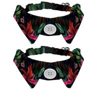 Adjustable Pet Bowtie Collar Tropical Exotic Flowers Palm Leaves Neck Bow Tie for Small Dogs Cats, Adjustable from 11.2-12.2In