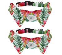 Adjustable Pet Bowtie Collar Tropical Fruits Flowers and Palm Leaves Neck Bow Tie for Small Dogs Cats, Adjustable from 11.2-12.2In
