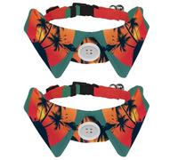 Adjustable Pet Bowtie Collar Tropical Island and Palm Trees Sunset Background Neck Bow Tie for Small Dogs Cats, Adjustable from 11.2-12.2In