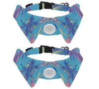 Adjustable Pet Bowtie Collar Tropical Jungle Palm Trees Blue Background Neck Bow Tie for Small Dogs Cats, Adjustable from 11.2-12.2In