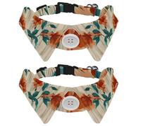 Adjustable Pet Bowtie Collar Tropical Orange Floral with Sage Green Stems Pattern Neck Bow Tie for Small Dogs Cats, Adjustable from 11.2-12.2In