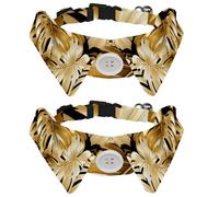 Adjustable Pet Bowtie Collar Tropical Palm Leaves in Golden Color Neck Bow Tie for Small Dogs Cats, Adjustable from 11.2-12.2In