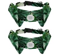 Adjustable Pet Bowtie Collar Tropical Palm Leaves Neck Bow Tie for Small Dogs Cats, Adjustable from 11.2-12.2In