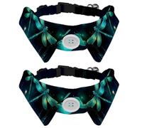 Adjustable Pet Bowtie Collar Two Turquoise Dragonflies on Night Background Neck Bow Tie for Small Dogs Cats, Adjustable from 11.2-12.2In