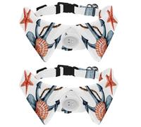 Adjustable Pet Bowtie Collar Underwater Anchor with Coral Starfishes and Pebbles Neck Bow Tie for Small Dogs Cats, Adjustable from 11.2-12.2In