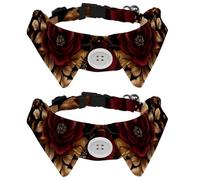 Adjustable Pet Bowtie Collar Vintage Gold Flower Rose and Leaves Neck Bow Tie for Small Dogs Cats, Adjustable from 11.2-12.2In
