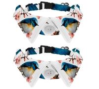 Adjustable Pet Bowtie Collar Watercolor Blue Birds Standing on Flowering Tree Neck Bow Tie for Small Dogs Cats, Adjustable from 11.2-12.2In