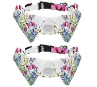 Adjustable Pet Bowtie Collar Watercolor Colorful Wild Flowers Border Neck Bow Tie for Small Dogs Cats, Adjustable from 11.2-12.2In