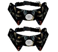 Adjustable Pet Bowtie Collar Watercolor Leaves and Flowers Dark Background Neck Bow Tie for Small Dogs Cats, Adjustable from 11.2-12.2In