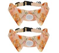 Adjustable Pet Bowtie Collar Watercolor Orange Flowers on Peach Background Neck Bow Tie for Small Dogs Cats, Adjustable from 11.2-12.2In