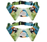 Adjustable Pet Bowtie Collar Watercolor Parrot Jungle Plant Green Leaf Neck Bow Tie for Small Dogs Cats, Adjustable from 11.2-12.2In
