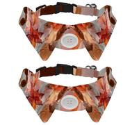 Adjustable Pet Bowtie Collar Watercolor Red Orange and Brown Abstract Wild Flower Neck Bow Tie for Small Dogs Cats, Adjustable from 11.2-12.2In