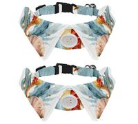 Adjustable Pet Bowtie Collar Watercolor Seahorse Seashell Seaweed and Pearls Neck Bow Tie for Small Dogs Cats, Adjustable from 11.2-12.2In