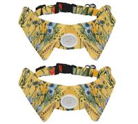 Adjustable Pet Bowtie Collar Watercolor Wild Flowers on Colored Background Neck Bow Tie for Small Dogs Cats, Adjustable from 11.2-12.2In