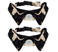 Adjustable Pet Bowtie Collar Western Boho Style Bull Skulls Pattern Neck Bow Tie for Small Dogs Cats, Adjustable from 11.2-12.2In