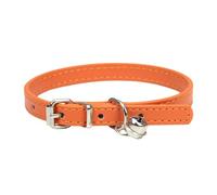 Adjustable Pet Collar, PU Leather Cat Collars, Dog Collar with Bell, Durable Collars, Suitable for Small Breeds, Dogs, Cats, Puppies, Kittens, Orange, 26-34 cm, 1.5 m