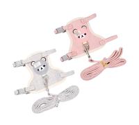 Adjustable Pet Harness and Leash Set - Breathable Soft Padded Vest With Clip, 120 cm Lead for Bunny Cat Little Pet Walking Training (S, Grey Pink)