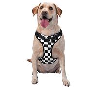 Adjustable Pet Harness Collar and Leash Set for Dogs Puppy and Cats Outdoor Training and Running, Soft Vest Harness (Black and White Checkered)